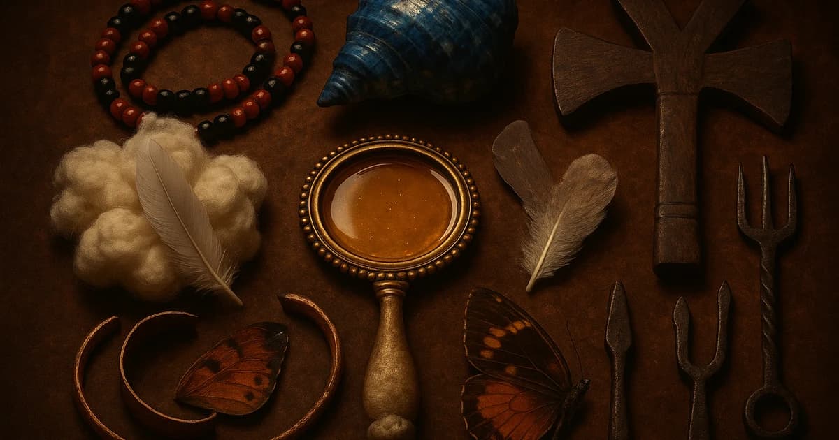 Composición simbólica de los siete Orishas principales con sus colores rituales