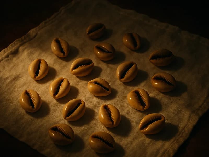 Caracoles cowrie utilizados en la adivinación del diloggún en la santería